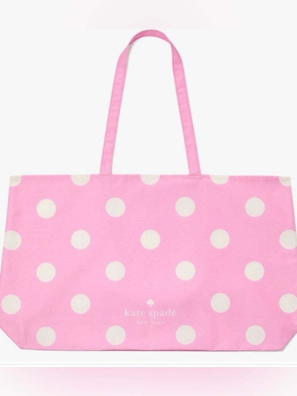 NWOT Large Kate Spade New York Coated Fabric Tote Bag Pink White Polkadot